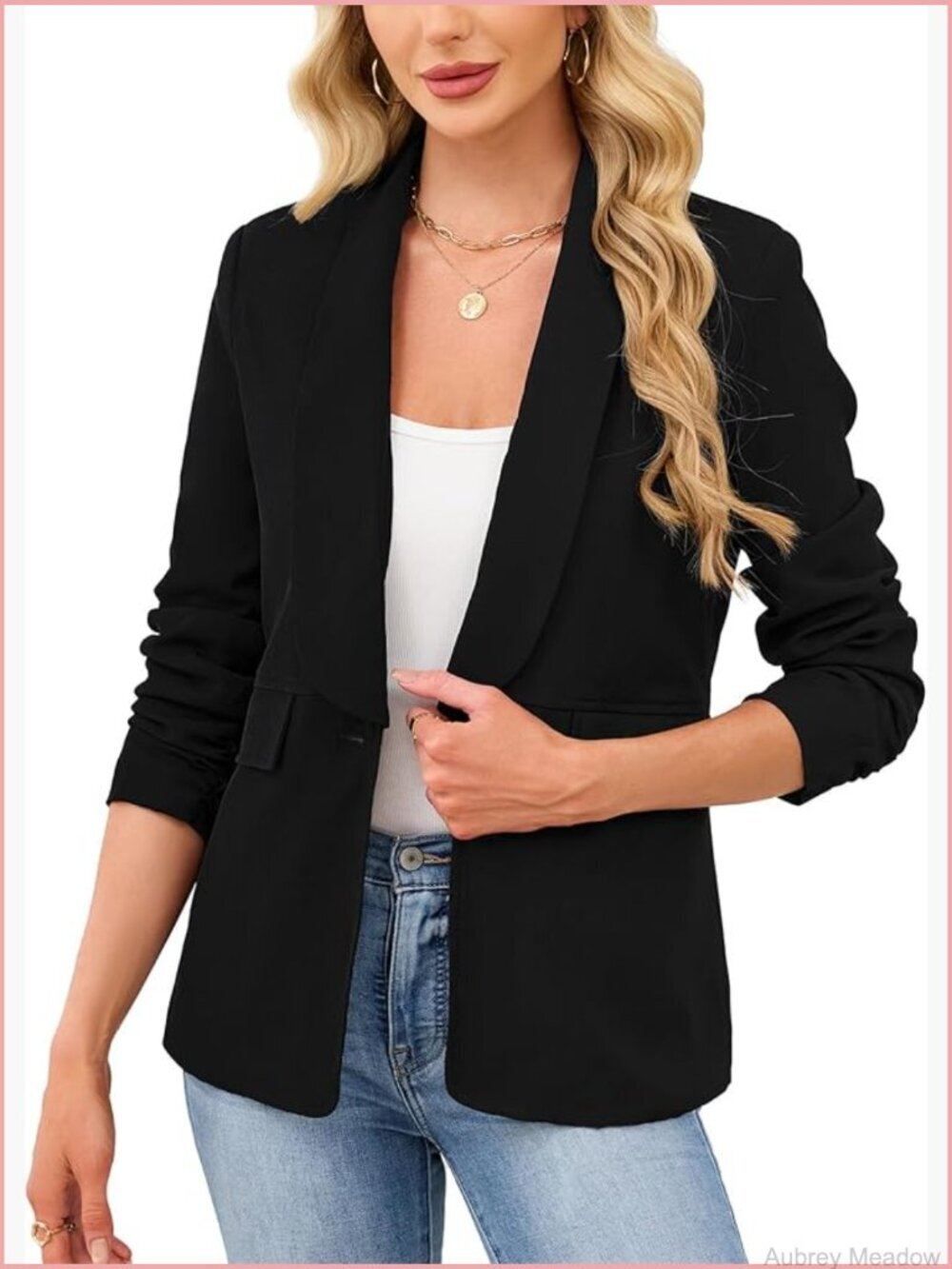 Open Front Blazer with Pockets Womens Business Casual Suit Jacket